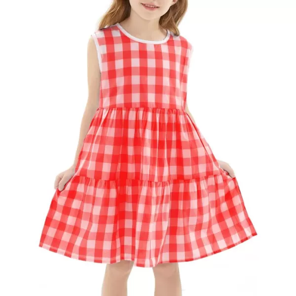 Noomelfish Girls Sleeveless Plaid Dress Casual Ruffle Tiered Sundress with Pockets 312 YearsRed Check Gingham