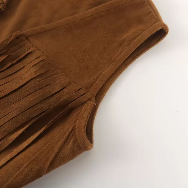 Noomelfish Girls Faux Suede Fringe Vest Sleeveless Boho Tassels Jacket Cardigan 512 YearsBrown