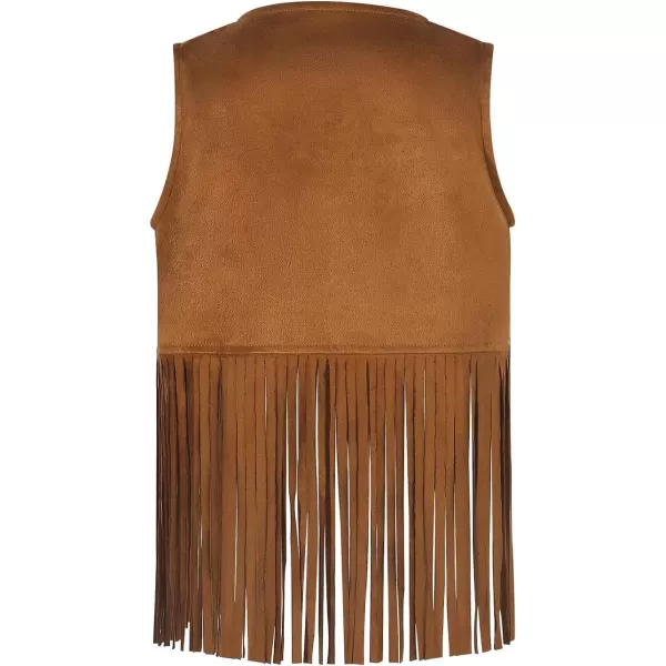Noomelfish Girls Faux Suede Fringe Vest Sleeveless Boho Tassels Jacket Cardigan 512 YearsBrown