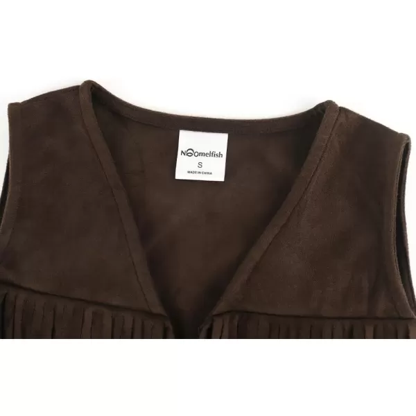 Noomelfish Girls Faux Suede Fringe Vest Sleeveless Boho Tassels Jacket Cardigan 512 YearsCoffee Brown