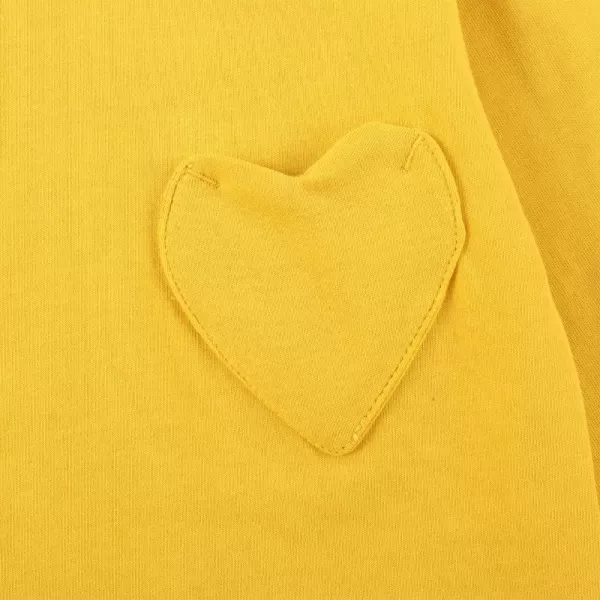 Noomelfish Girls Long Sleeve Heart Pocket TShirts Casual Cotton Tee Tops Blouse 512 YearsGlod Yellow