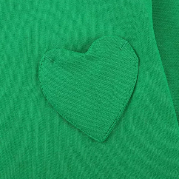 Noomelfish Girls Long Sleeve Heart Pocket TShirts Casual Cotton Tee Tops Blouse 512 YearsGreen