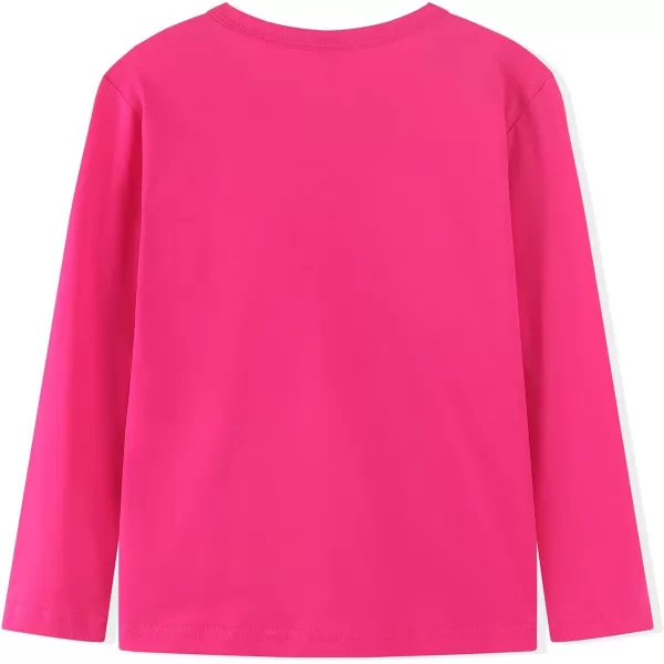 Noomelfish Girls Long Sleeve Heart Pocket TShirts Casual Cotton Tee Tops Blouse 512 YearsHot Pink