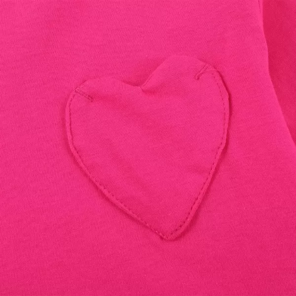 Noomelfish Girls Long Sleeve Heart Pocket TShirts Casual Cotton Tee Tops Blouse 512 YearsHot Pink