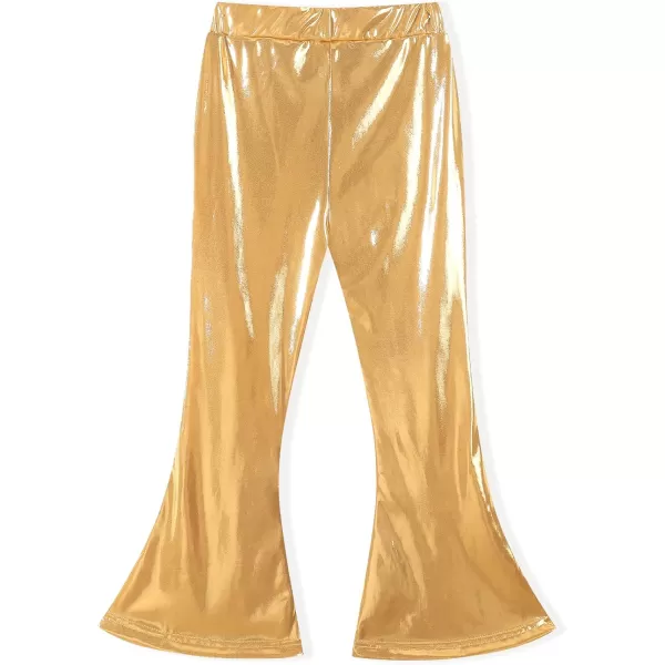 Noomelfish Girls Metallic Flare Leggings Pants Kids Yoga Disco Dance Bell Bottoms 512 YearsGold Yellow