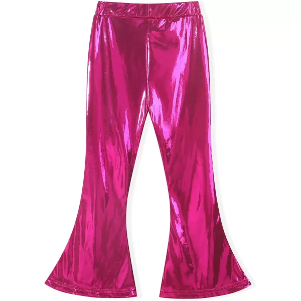 Noomelfish Girls Metallic Flare Leggings Pants Kids Yoga Disco Dance Bell Bottoms 512 YearsHot Pink