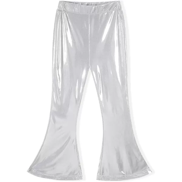 Noomelfish Girls Metallic Flare Leggings Pants Kids Yoga Disco Dance Bell Bottoms 512 YearsSliver White