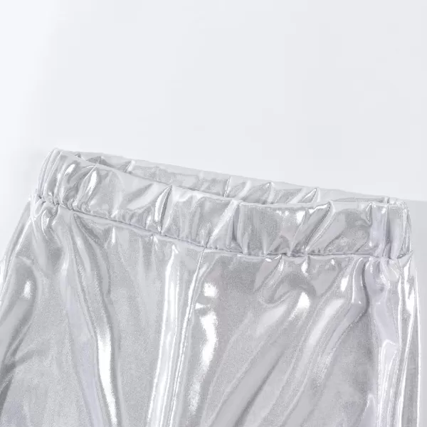 Noomelfish Girls Metallic Flare Leggings Pants Kids Yoga Disco Dance Bell Bottoms 512 YearsSliver White