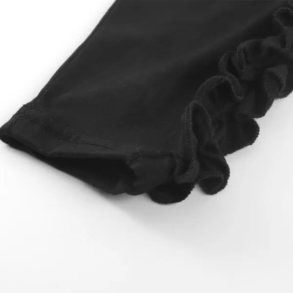 Noomelfish Girls Ruffle Long Sleeve TShirts Solid Color Tee Tops Blouse 512 YearsBlack