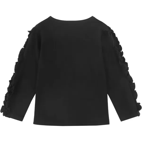 Noomelfish Girls Ruffle Long Sleeve TShirts Solid Color Tee Tops Blouse 512 YearsBlack