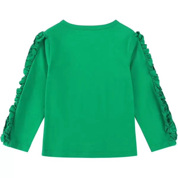 Noomelfish Girls Ruffle Long Sleeve TShirts Solid Color Tee Tops Blouse 512 YearsGreen