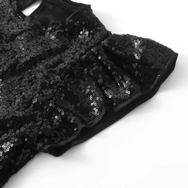 Noomelfish Girls Short Sleeve Sequin Shirts Party Glitter Sparkly Tops Blouse 512 YearsBlack