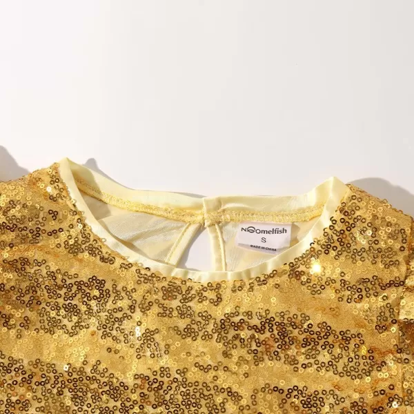 Noomelfish Girls Short Sleeve Sequin Shirts Party Glitter Sparkly Tops Blouse 512 YearsGold