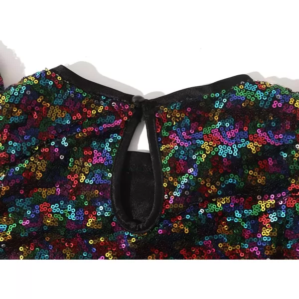 Noomelfish Girls Short Sleeve Sequin Shirts Party Glitter Sparkly Tops Blouse 512 YearsRainbow Black
