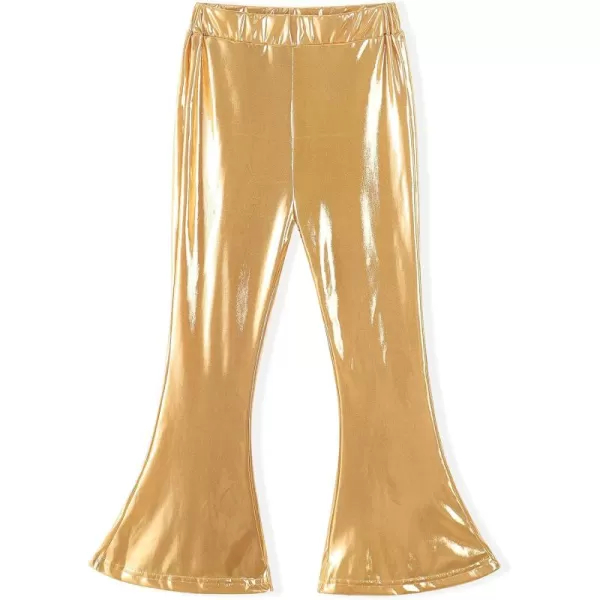 Noomelfish Girls Metallic Flare Leggings Pants Kids Yoga Disco Dance Bell Bottoms 512 YearsGold Yellow