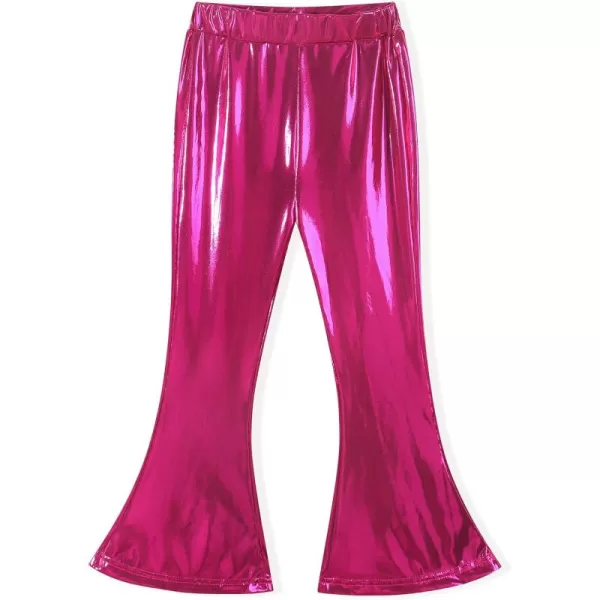 Noomelfish Girls Metallic Flare Leggings Pants Kids Yoga Disco Dance Bell Bottoms 512 YearsHot Pink