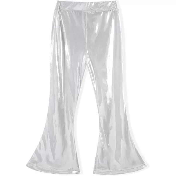 Noomelfish Girls Metallic Flare Leggings Pants Kids Yoga Disco Dance Bell Bottoms 512 YearsSliver White