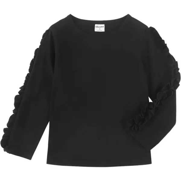 Noomelfish Girls Ruffle Long Sleeve TShirts Solid Color Tee Tops Blouse 512 YearsBlack