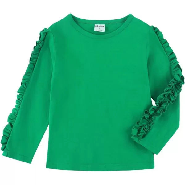 Noomelfish Girls Ruffle Long Sleeve TShirts Solid Color Tee Tops Blouse 512 YearsGreen