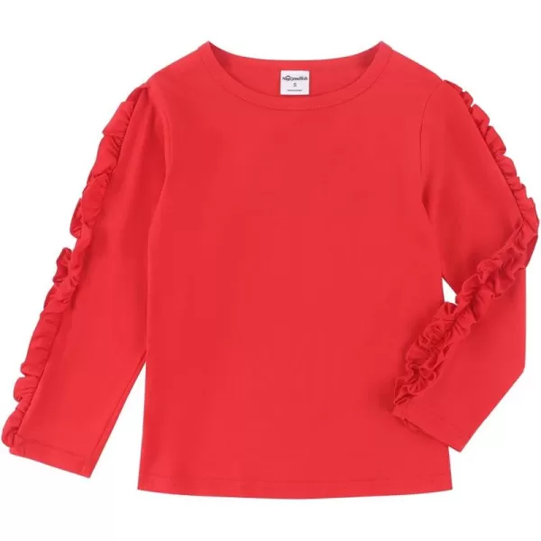 Noomelfish Girls Ruffle Long Sleeve TShirts Solid Color Tee Tops Blouse 512 YearsRed
