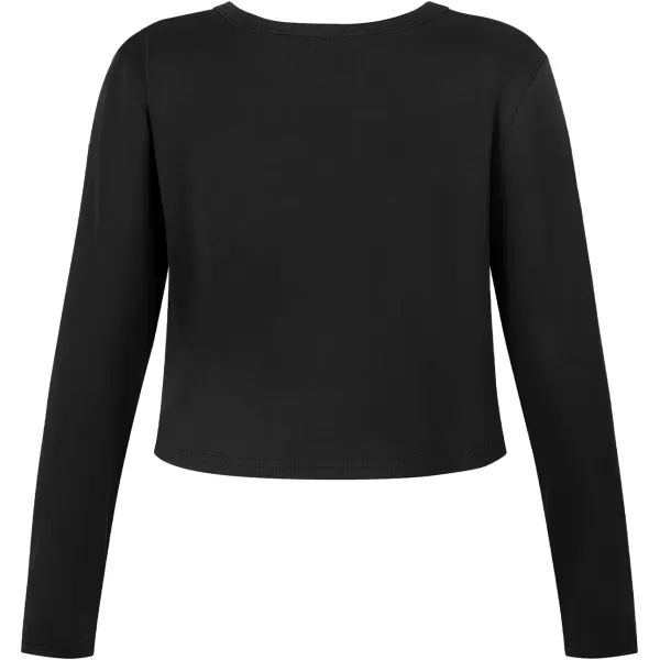 Noomelfish Girls Long Sleeve Crop Tops Kids Cute Dance Cropped TShirts 514 YearsBlack