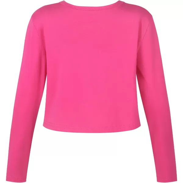 Noomelfish Girls Long Sleeve Crop Tops Kids Cute Dance Cropped TShirts 514 YearsHot Pink