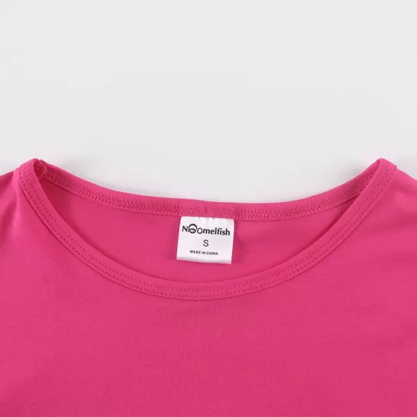 Noomelfish Girls Long Sleeve Crop Tops Kids Cute Dance Cropped TShirts 514 YearsHot Pink