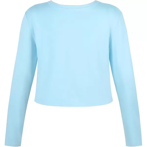 Noomelfish Girls Long Sleeve Crop Tops Kids Cute Dance Cropped TShirts 514 YearsLight Blue