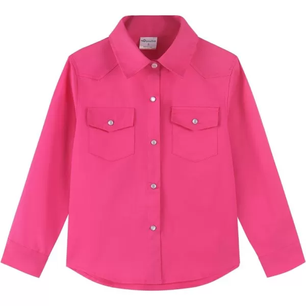 Noomelfish Girls Button Down Western Shirt Cowgirl Long Sleeve Blouse Tops 512 YearsHot Pink