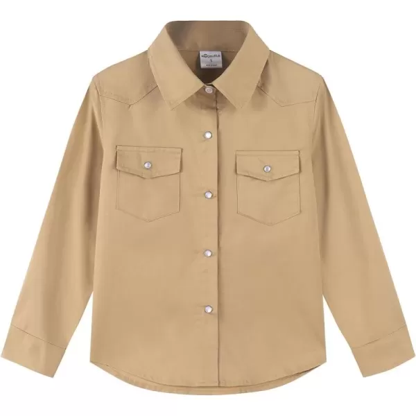 Noomelfish Girls Button Down Western Shirt Cowgirl Long Sleeve Blouse Tops 512 YearsKhaki