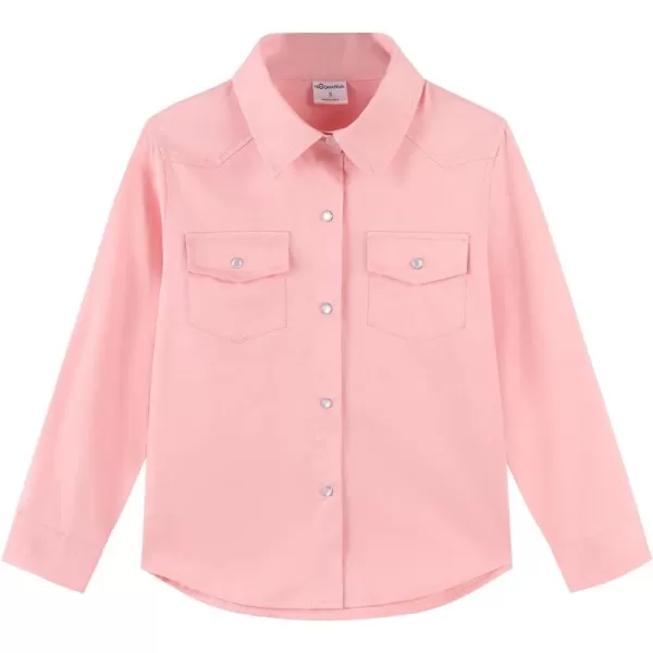 Noomelfish Girls Button Down Western Shirt Cowgirl Long Sleeve Blouse Tops 512 YearsPink