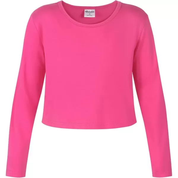 Noomelfish Girls Long Sleeve Crop Tops Kids Cute Dance Cropped TShirts 514 YearsHot Pink