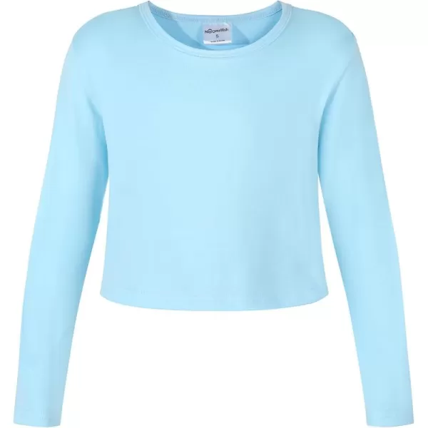Noomelfish Girls Long Sleeve Crop Tops Kids Cute Dance Cropped TShirts 514 YearsLight Blue