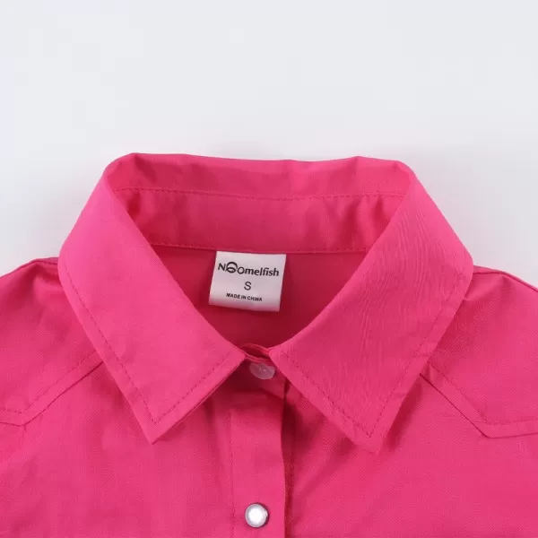 Noomelfish Girls Button Down Western Snap Shirt Cowgirl Long Sleeve Blouse Tops 512 YearsHot Pink