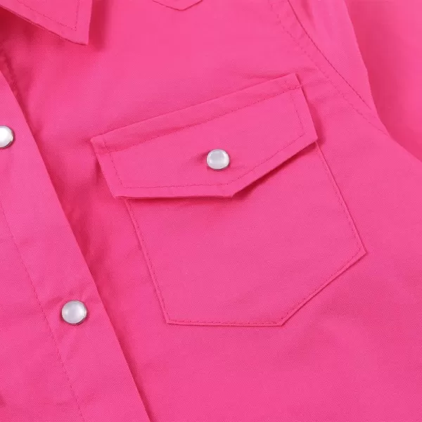 Noomelfish Girls Button Down Western Snap Shirt Cowgirl Long Sleeve Blouse Tops 512 YearsHot Pink