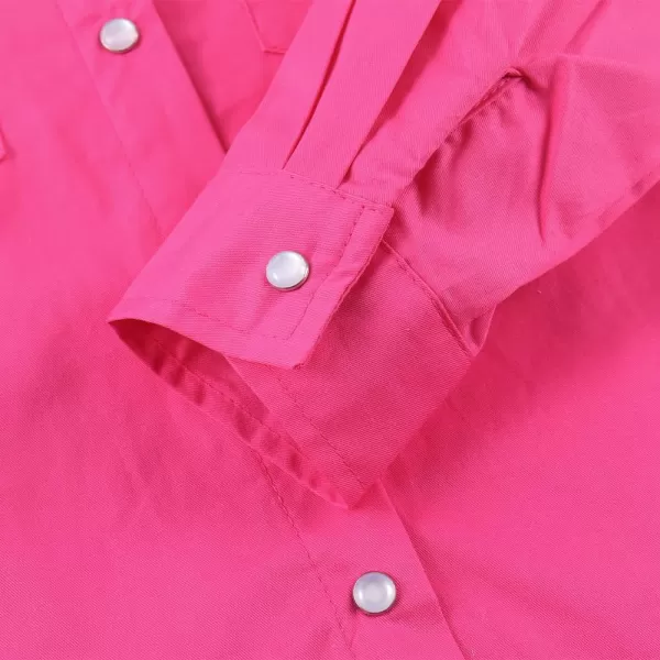 Noomelfish Girls Button Down Western Snap Shirt Cowgirl Long Sleeve Blouse Tops 512 YearsHot Pink