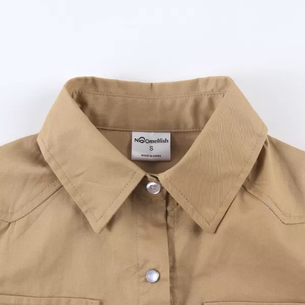 Noomelfish Girls Button Down Western Snap Shirt Cowgirl Long Sleeve Blouse Tops 512 YearsKhaki