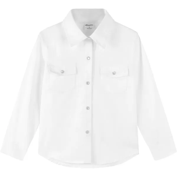Noomelfish Girls Button Down Western Snap Shirt Cowgirl Long Sleeve Blouse Tops 512 YearsWhite