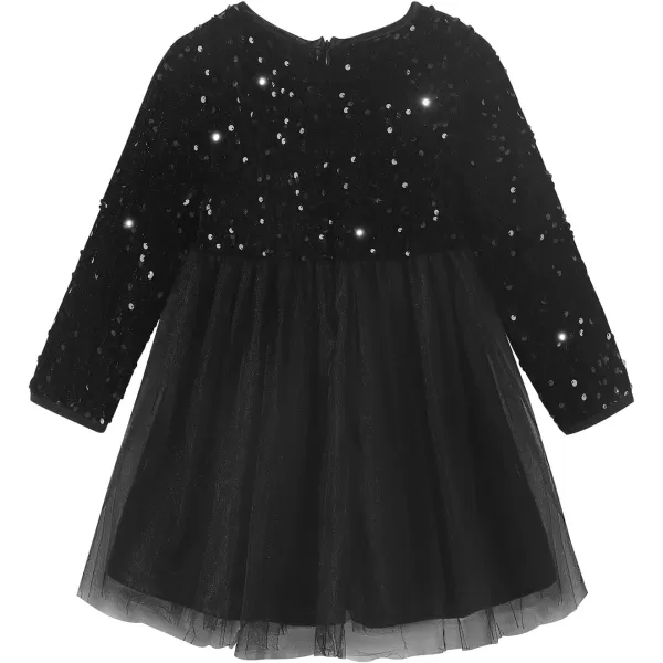 imageNoomelfish Girls Sequin Velvet Tutu Dress Toddler Tulle Sparkly Long Sleeve Fall Winter Party Dresses 38 YearsBlack