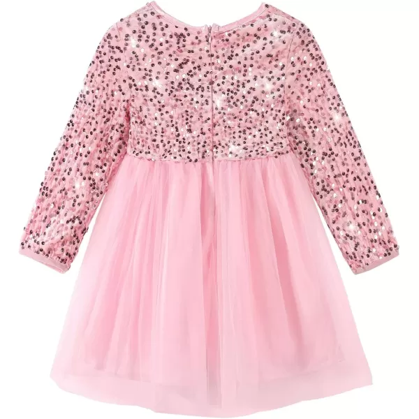 imageNoomelfish Girls Sequin Velvet Tutu Dress Toddler Tulle Sparkly Long Sleeve Fall Winter Party Dresses 38 YearsPink