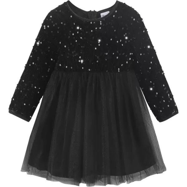 imageNoomelfish Girls Sequin Velvet Tutu Dress Toddler Tulle Sparkly Long Sleeve Fall Winter Party Dresses 38 YearsBlack
