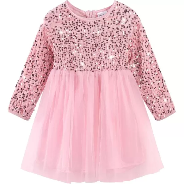 imageNoomelfish Girls Sequin Velvet Tutu Dress Toddler Tulle Sparkly Long Sleeve Fall Winter Party Dresses 38 YearsPink