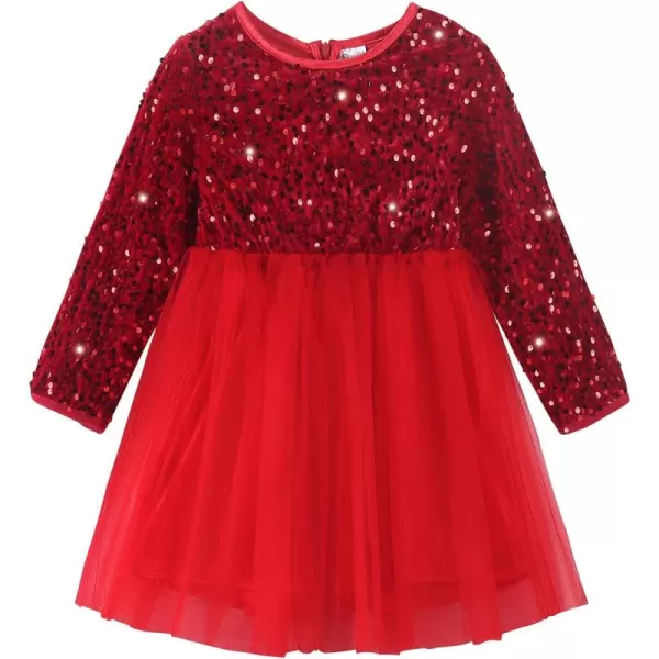 imageNoomelfish Girls Sequin Velvet Tutu Dress Toddler Tulle Sparkly Long Sleeve Fall Winter Party Dresses 38 YearsRed