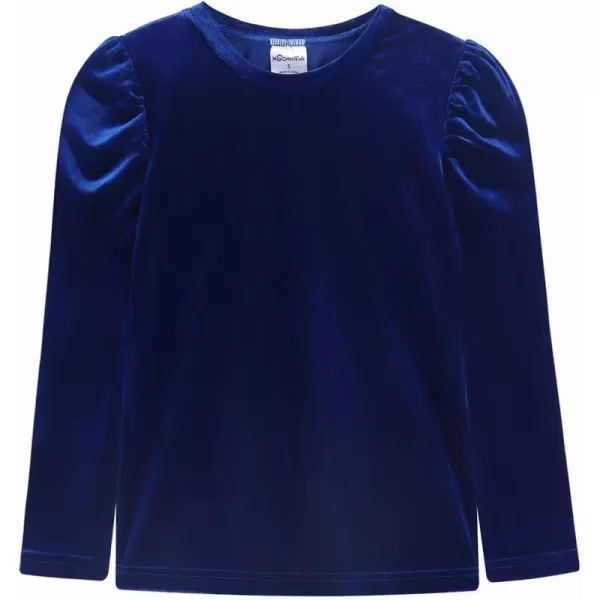 imageNoomelfish Girls Velvet Puff Long Sleeve Shirt Casual Solid Pleated Blouse Tops 512 YearsRoyal Blue