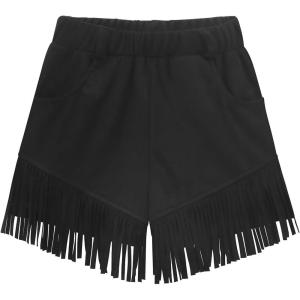 imageNoomelfish Kids Faux Suede Fringe Shorts Tassel Cowgirl Outfits with Pockets 512 YearsBlack