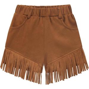 imageNoomelfish Kids Faux Suede Fringe Shorts Tassel Cowgirl Outfits with Pockets 512 YearsBrown