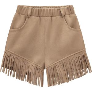 imageNoomelfish Kids Faux Suede Fringe Shorts Tassel Cowgirl Outfits with Pockets 512 YearsKhaki