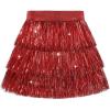imageNoomelfish Girls Tinsel Fringe Skirt Sparkly Tassel Metallic Party Skirt512 YearsRed