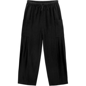 imageNoomelfish Girls Linen Wide Leg Baggy Pants Cute Loose Palazzo Harem Trouser with Pockets 512 YearsBlack