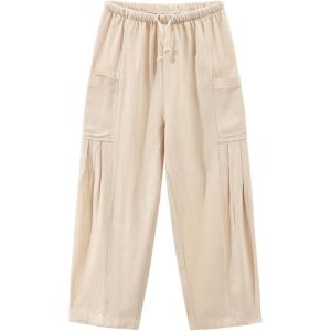 imageNoomelfish Girls Linen Wide Leg Baggy Pants Cute Loose Palazzo Harem Trouser with Pockets 512 YearsKhaki